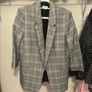 DKNY Gray Plaid Blazer with Notched Lapel